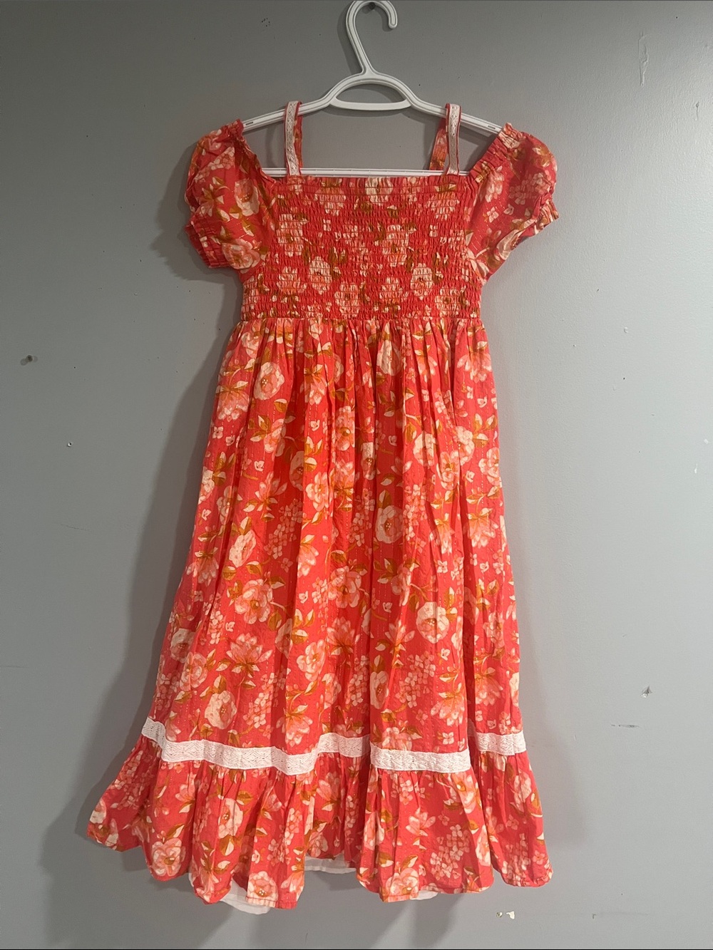 Haute Hippie Coral Floral Smocked Kids Dress 9/10 Years